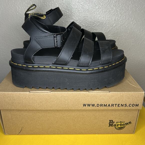 Dr. Martens Blaire Quad Platform Black Hydro Leather Sandals Women’s size 10 - Picture 3 of 15